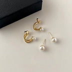 Pendientes de doble perla blanca
