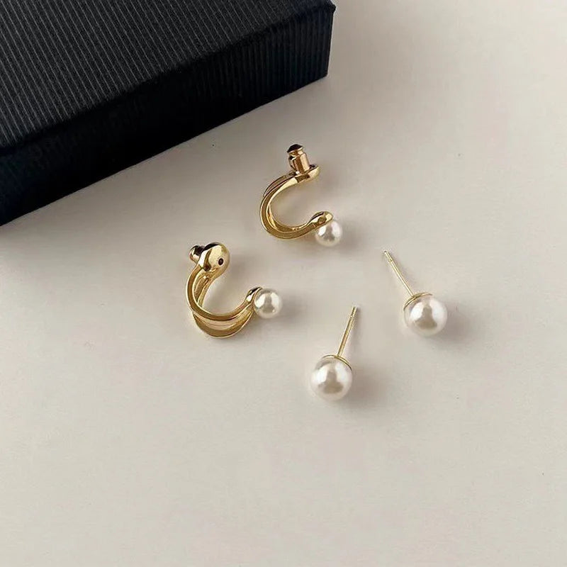 Pendientes de doble perla blanca