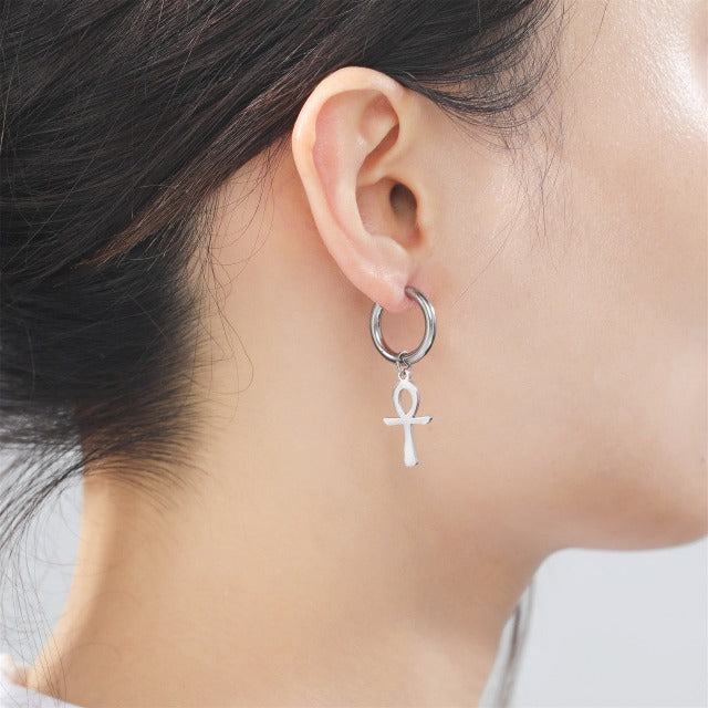 Pendientes Egipcios Cruz de Ankh para Mujer plata