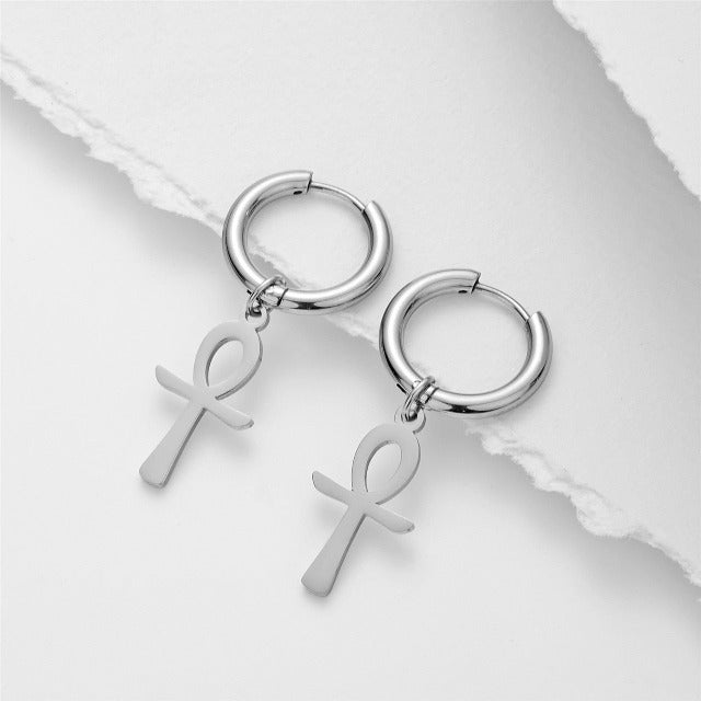 Pendientes Egipcios Cruz de Ankh para Mujer plata
