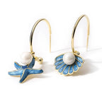 Pendientes esmaltados con concha y perla azul