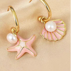 Pendientes esmaltados con concha y perla rosa