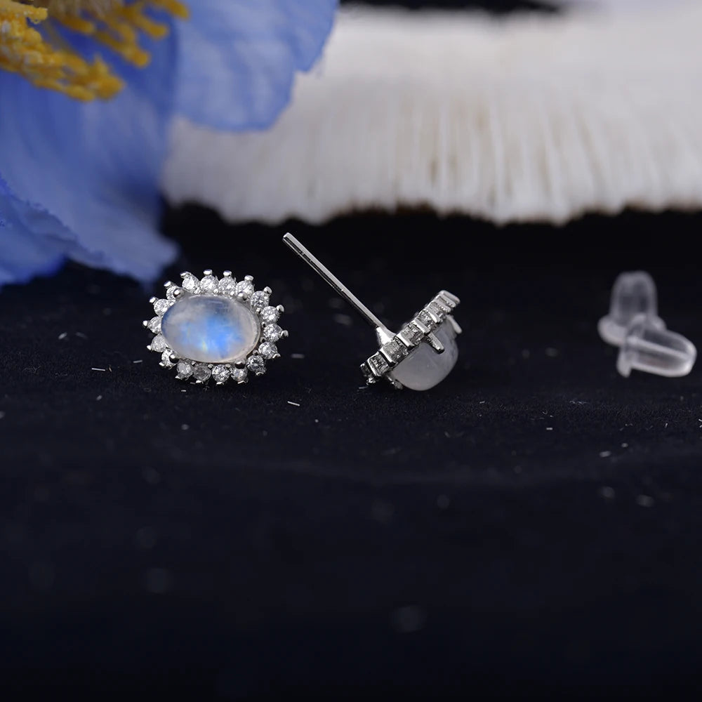 Pendientes de piedras luna con efecto floral