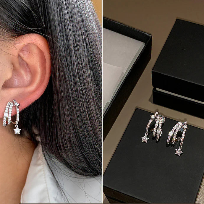 Pendientes de estrella fugaz multicapa con strass