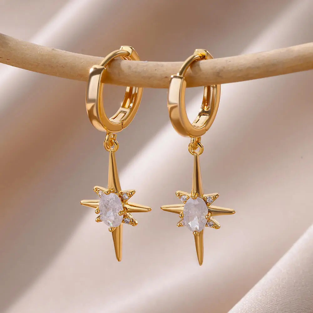 Pendientes de mujer aros estrella y circonita