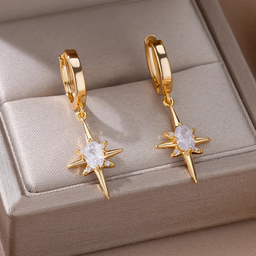 Pendientes de mujer aros estrella y circonita