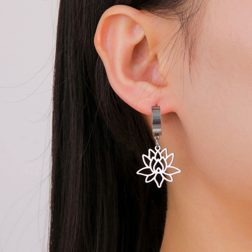 Pendientes de Mujer Colgantes Flor de Loto Zen plata