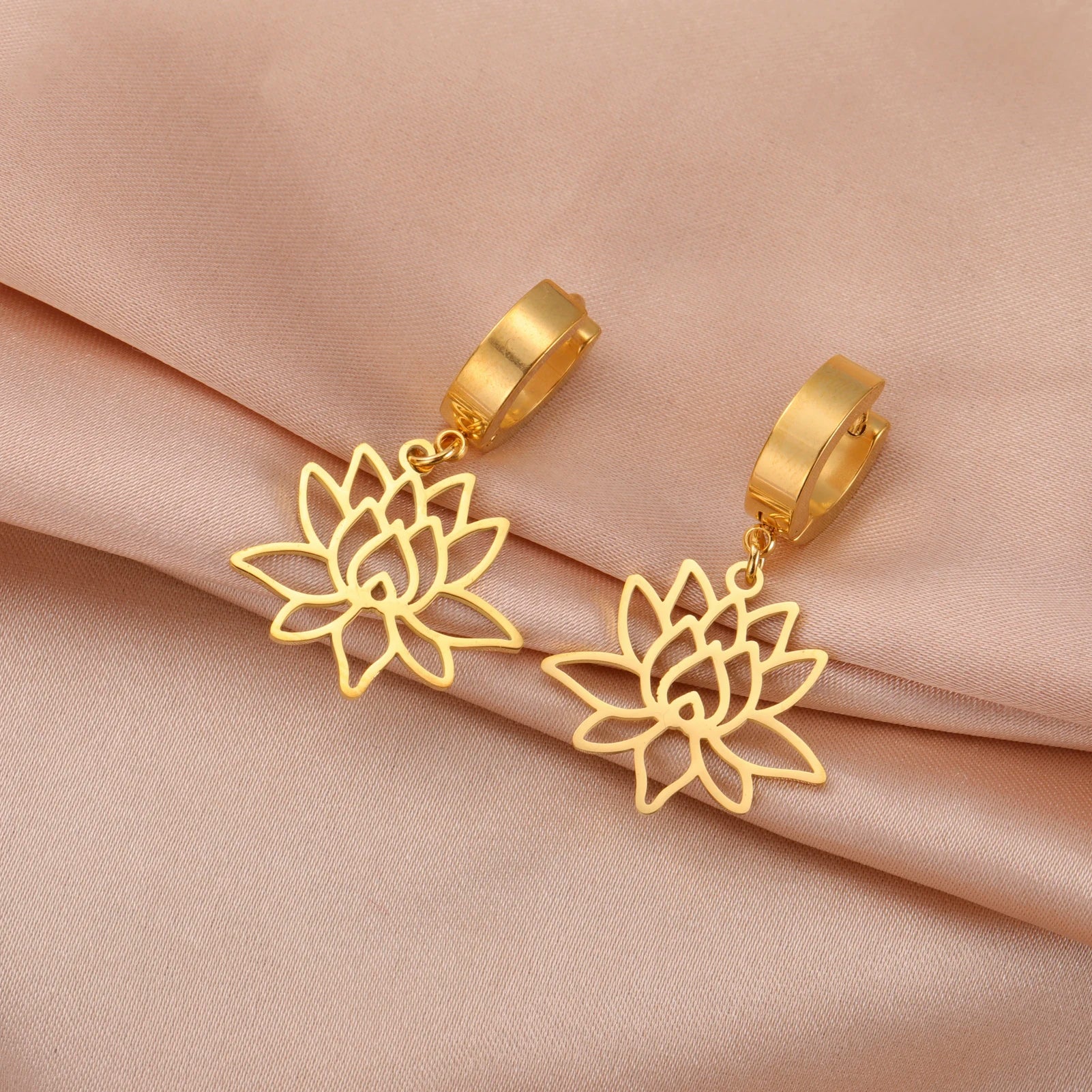 Pendientes de Mujer Colgantes Flor de Loto Zen oro