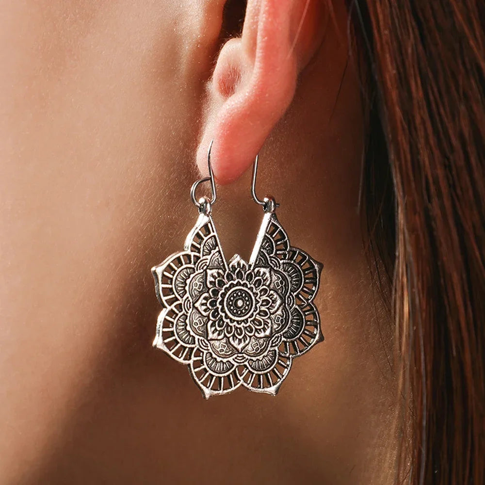 Pendientes de Mujer Mandala Flor plata