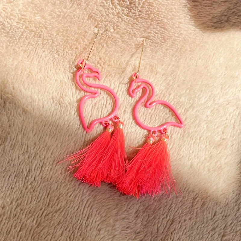 Pendientes Flamencos Rosados con Plumitas