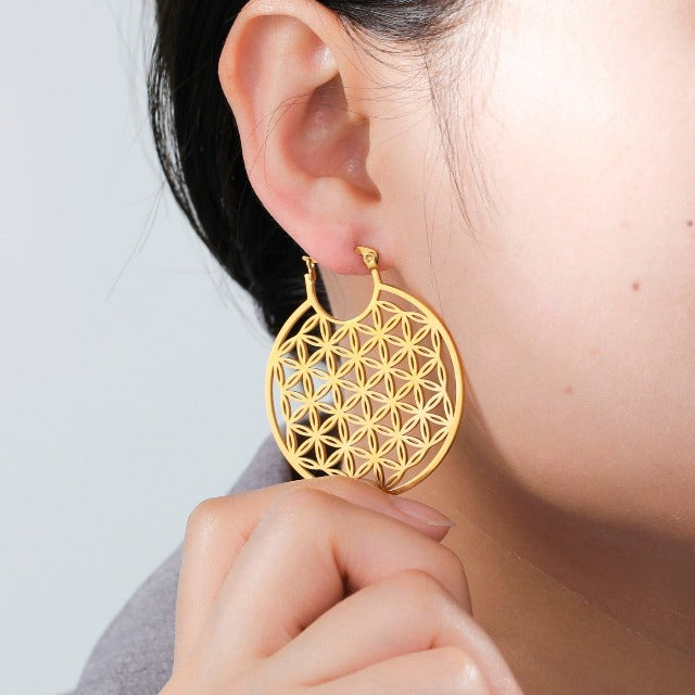 Pendientes Flor de la Vida Mandala Dawapara Mujer oro