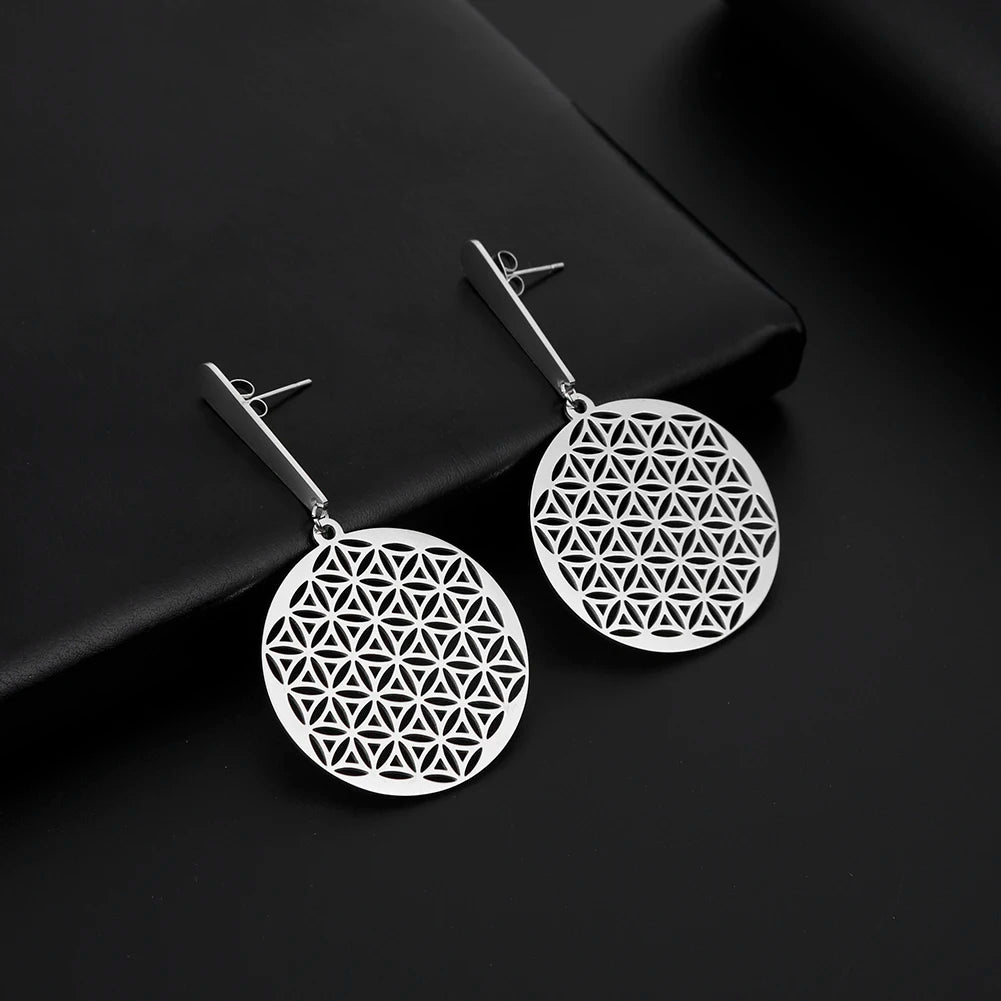 Pendientes Colgantes Flor de la Vida Mujer Mandala plata