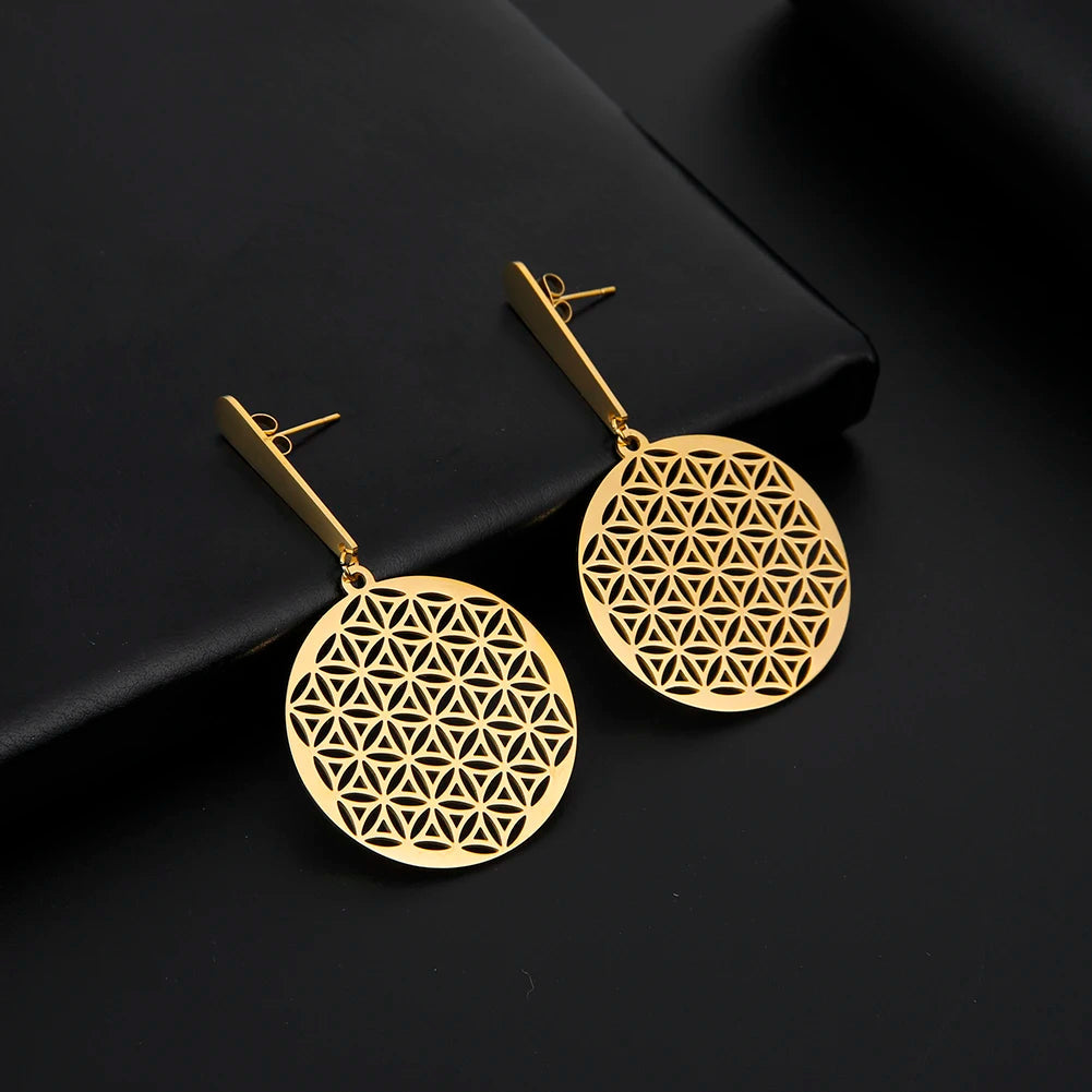 Pendientes Colgantes Flor de la Vida Mujer Mandala oro