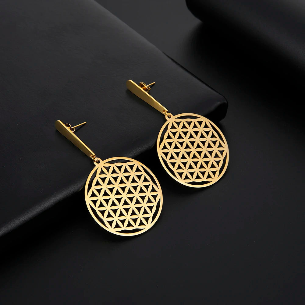 Pendientes Colgantes Flor de la Vida oro