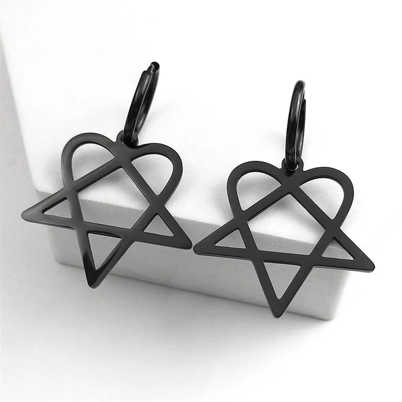 Pendientes Góticos "Heartagram" Corazón Pentagrama negro