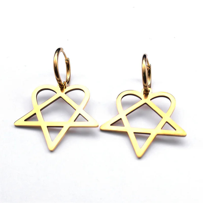 Pendientes Góticos "Heartagram" Corazón Pentagrama oro