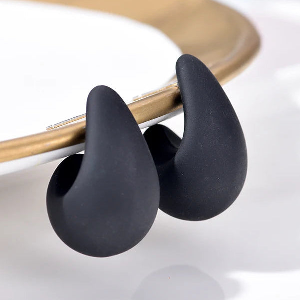 Matte black resin teardrop earrings