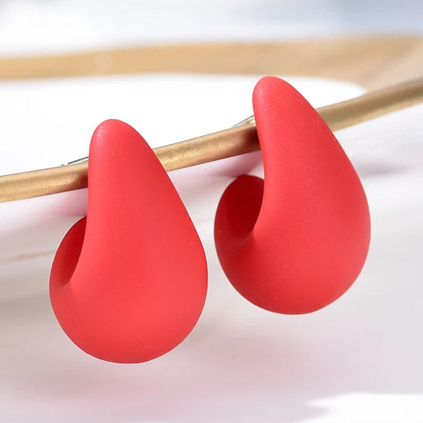 Matte red resin teardrop earrings