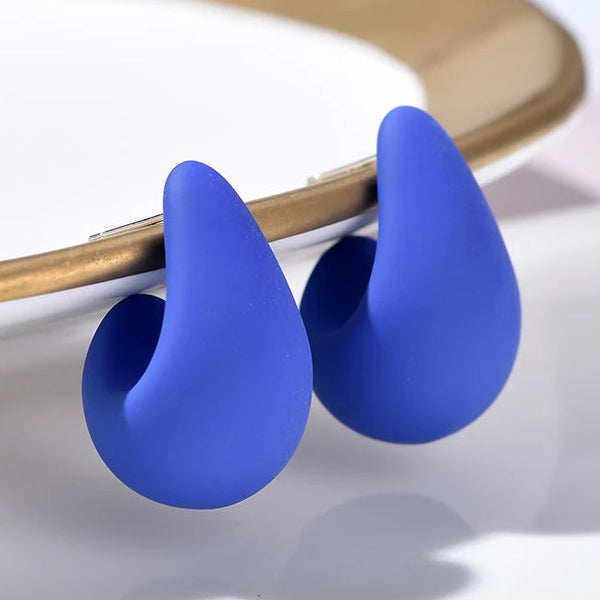 Matte royal blue resin teardrop earrings