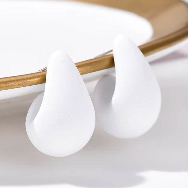 Matte white resin teardrop earrings
