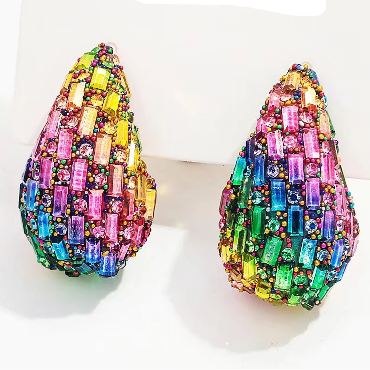 Pendientes de gota de agua pavé con cristales de colores multicolor