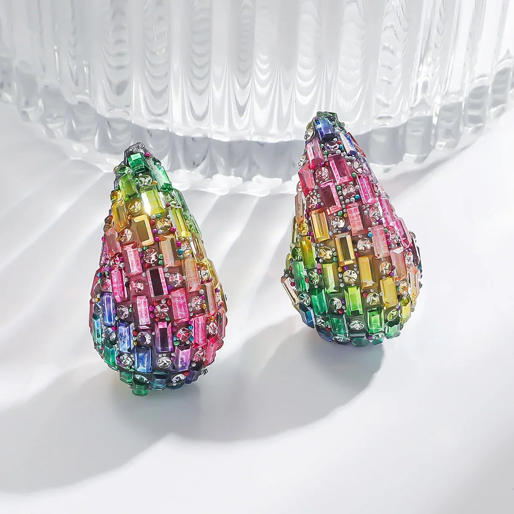 Pendientes de gota de agua pavé con cristales de colores multicolor