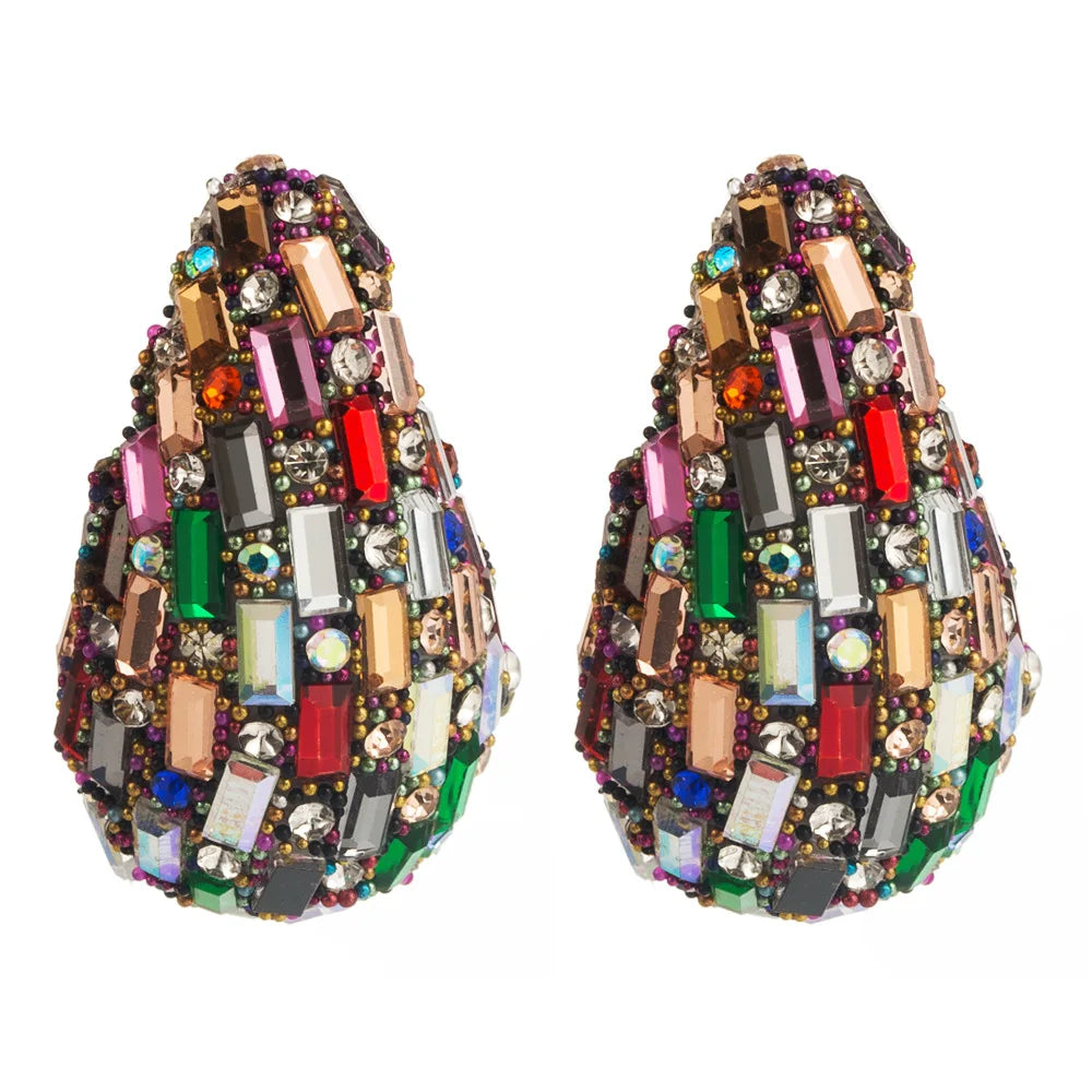 Pendientes de gota de agua pavé con cristales de colores multicolor brillantes