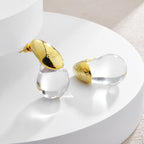 Pendientes de botón gota de agua transparente oro