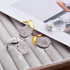 Pendientes de botón gota de agua transparente oro