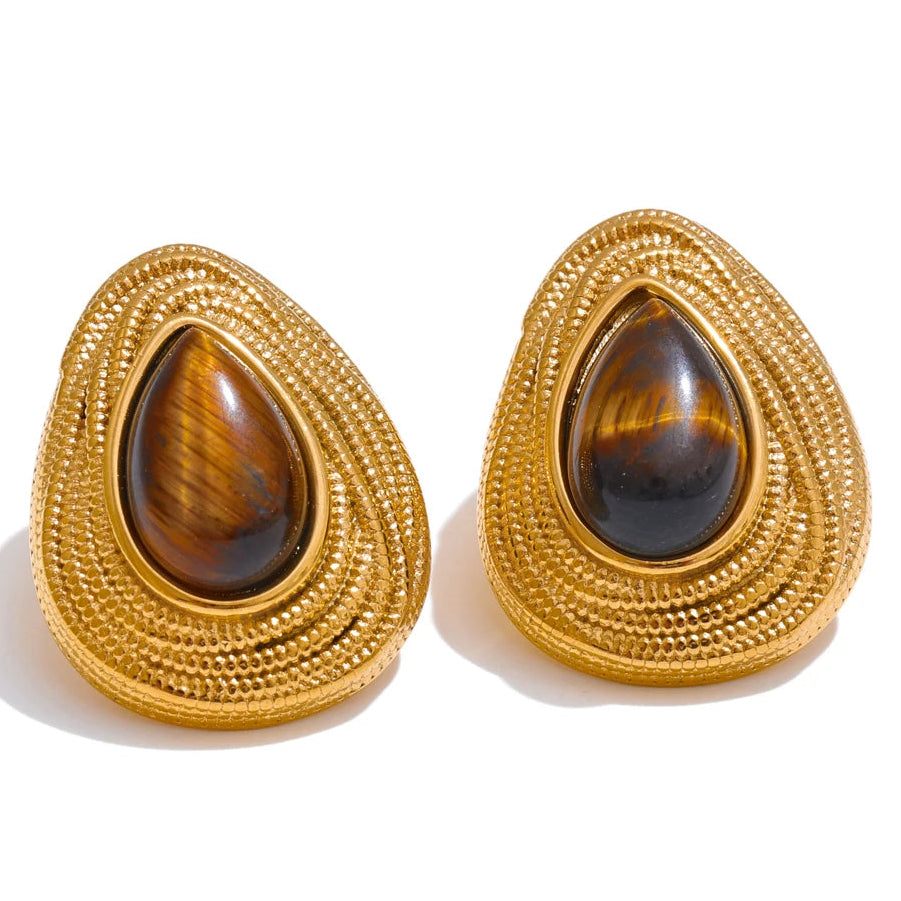 Textured teardrop tiger's eye stone earrings