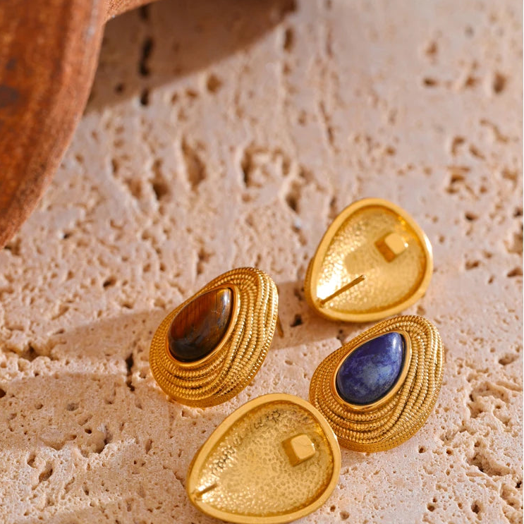 Textured teardrop tiger's eye stone earrings