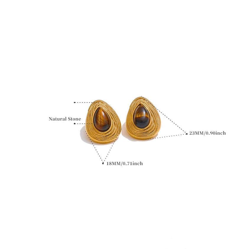 Textured teardrop tiger's eye stone earrings