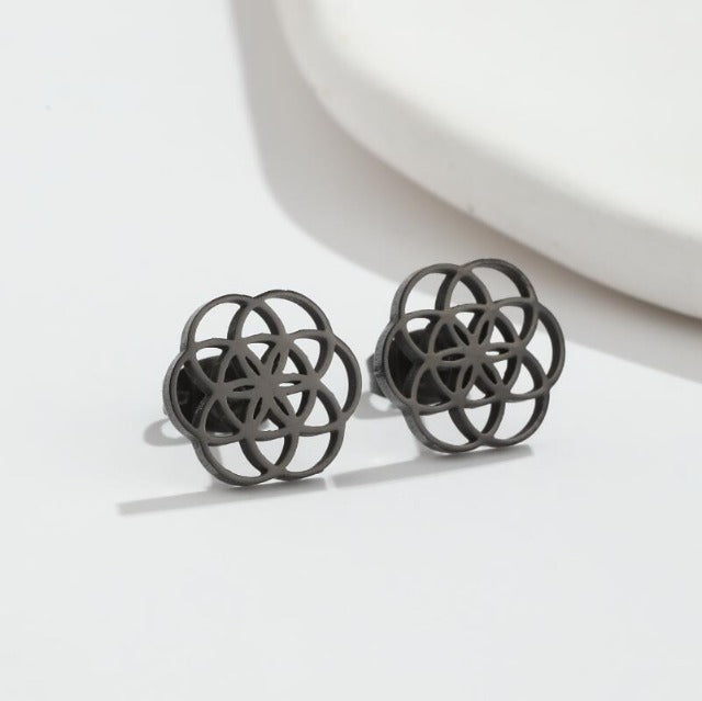 Pendientes Mandala Flor de la Vida Dawapara Mujer negro