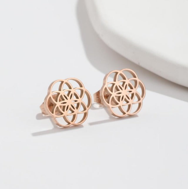 Pendientes Mandala Flor de la Vida Dawapara Mujer oro rosa