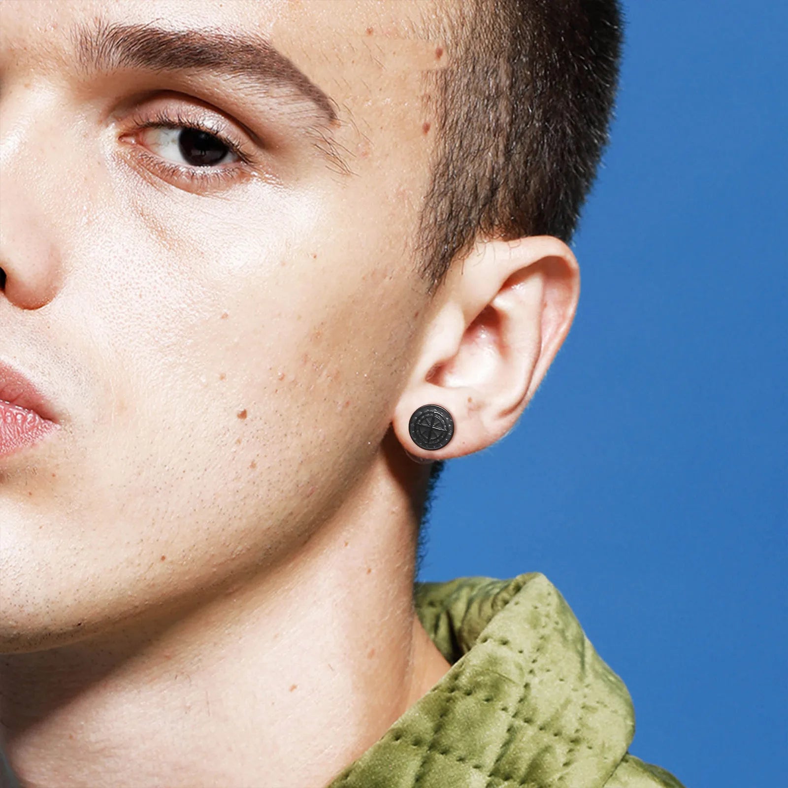 Pendientes de Hombre Brújula Rosa de los Vientos negro