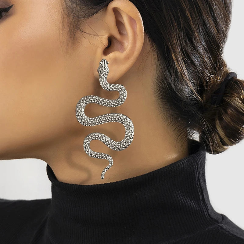 Pendientes Largos Serpiente plata