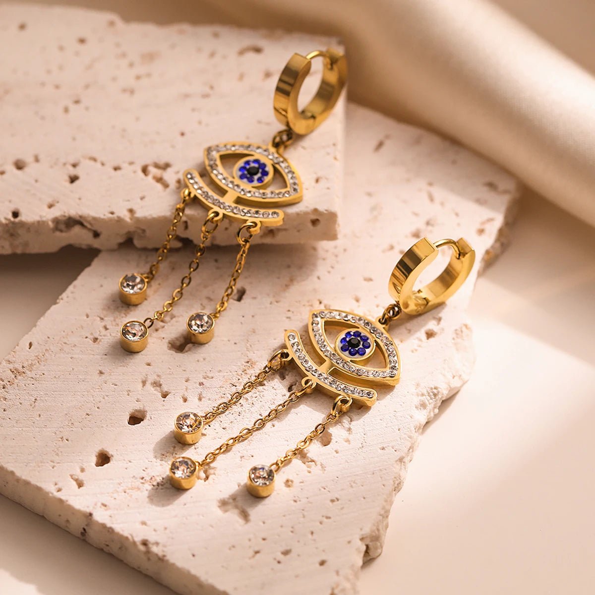 Pendientes de Ojo Malo Azul Largos