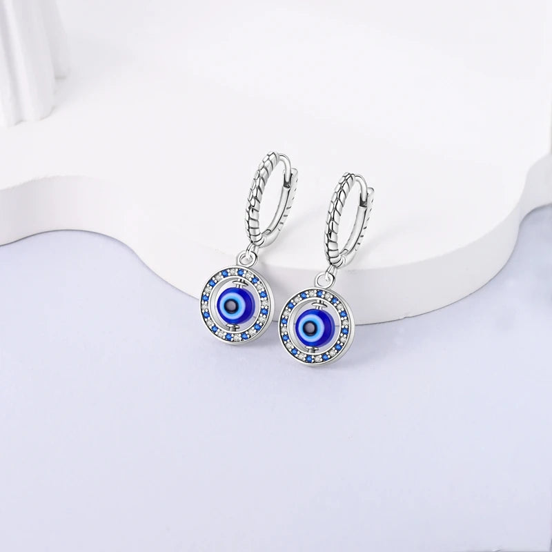 Pendientes Ojo Malo Azul Redondos Y Perlas