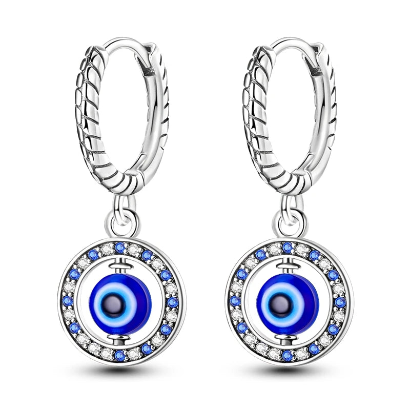 Pendientes Ojo Malo Azul Redondos Y Perlas