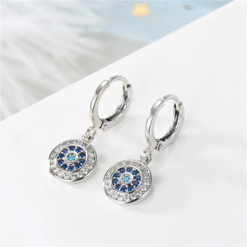 Pendientes Ojo Malo Azul con Strass Redondos plata