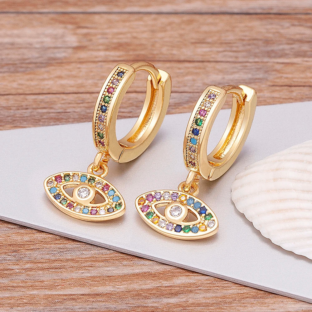 Pendientes Ojo Malo Azul Zirconia Multicolor Estilo Bohemio