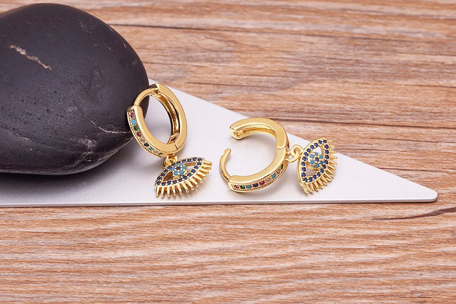 Pendientes Ojo Malo Azul Circonio Estilo Bohemio