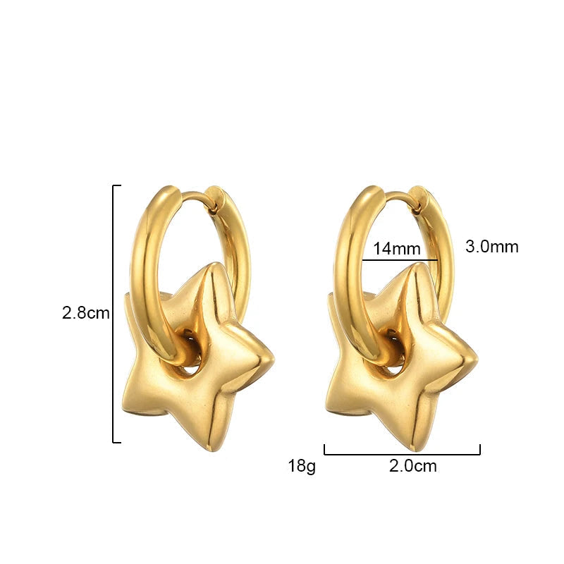 Pendientes de mini aros con colgante de estrella abombada