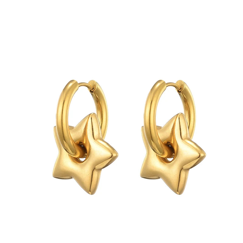 Pendientes de mini aros con colgante de estrella abombada dorado