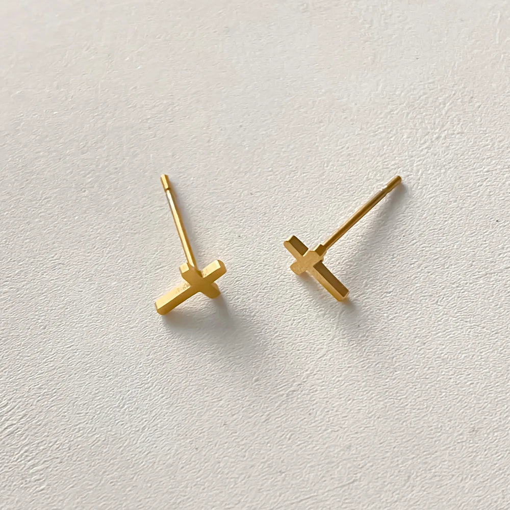 Pendientes mini cruz oro
