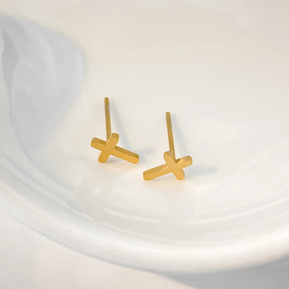 Pendientes mini cruz oro