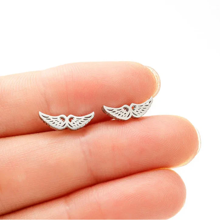 Pendientes minimalistas alas de ángel plata