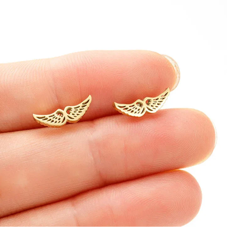 Pendientes minimalistas alas de ángel oro