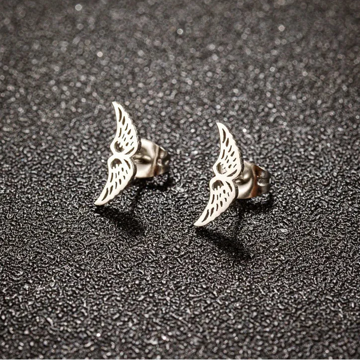 Pendientes minimalistas alas de ángel plata