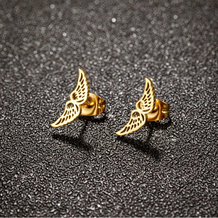 Pendientes minimalistas alas de ángel oro